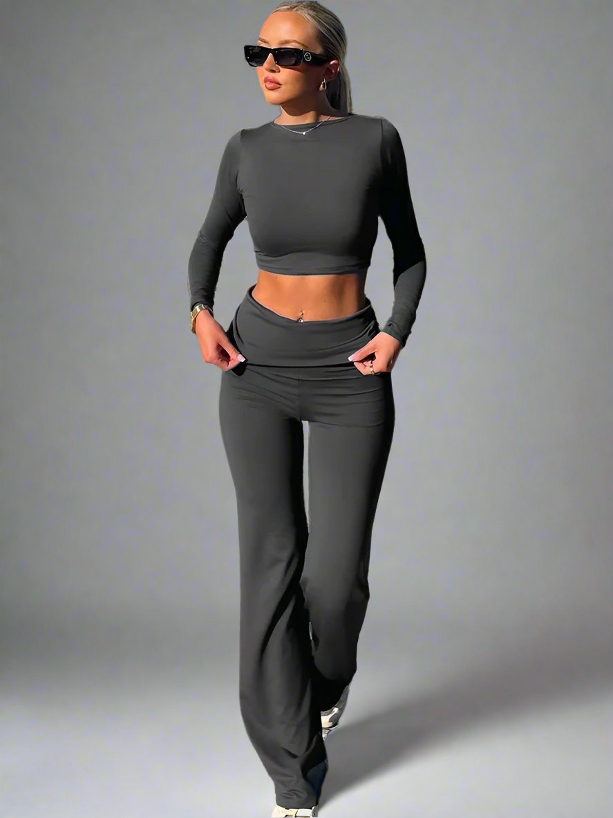 Valenzora | Women's two-piece cotton set with wide legs and long sleeves