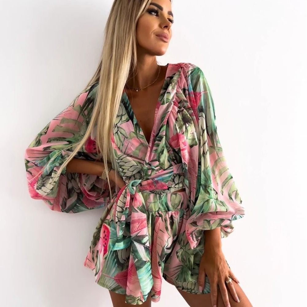 Valenzora | Ranta Leichter, stylischer und bequemer Langarm-Jumpsuit mit Sommerprint