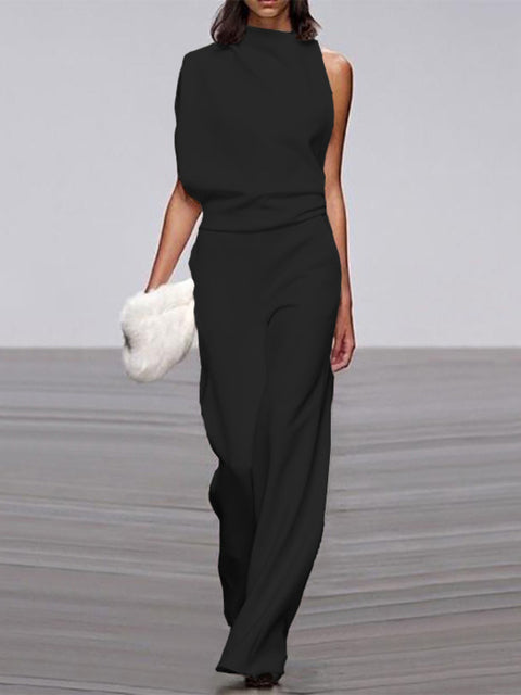 Valenzora | One Shoulder Jumpsuit with Wide Legs