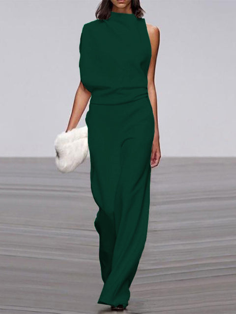 Valenzora | One Shoulder Jumpsuit with Wide Legs