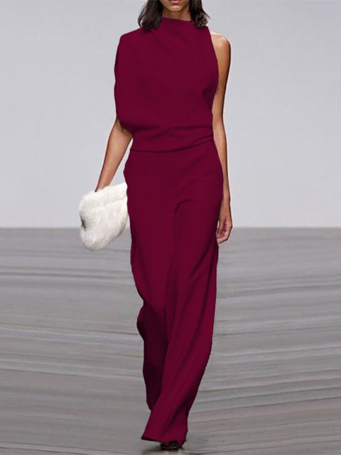 Valenzora | One Shoulder Jumpsuit with Wide Legs