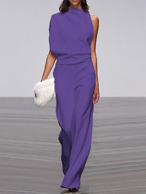 Valenzora | One Shoulder Jumpsuit with Wide Legs