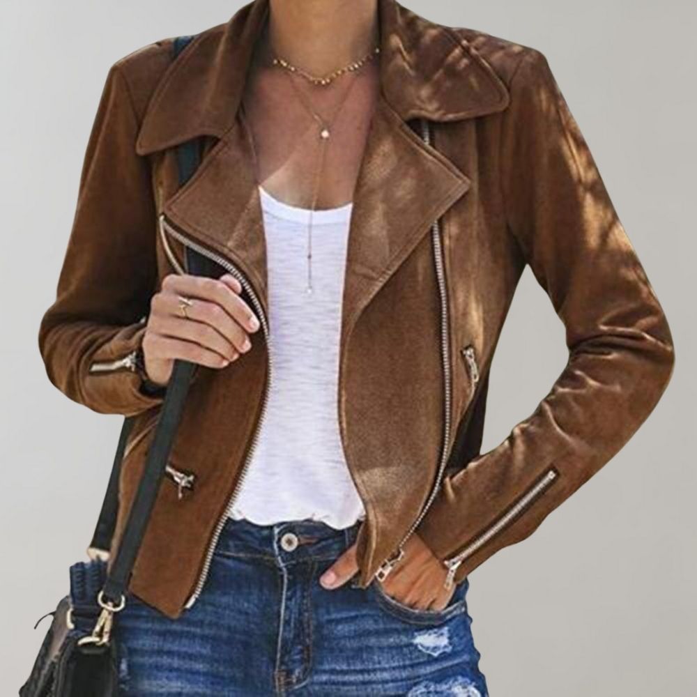 Valenzora | Suede biker jacket with zipper for women