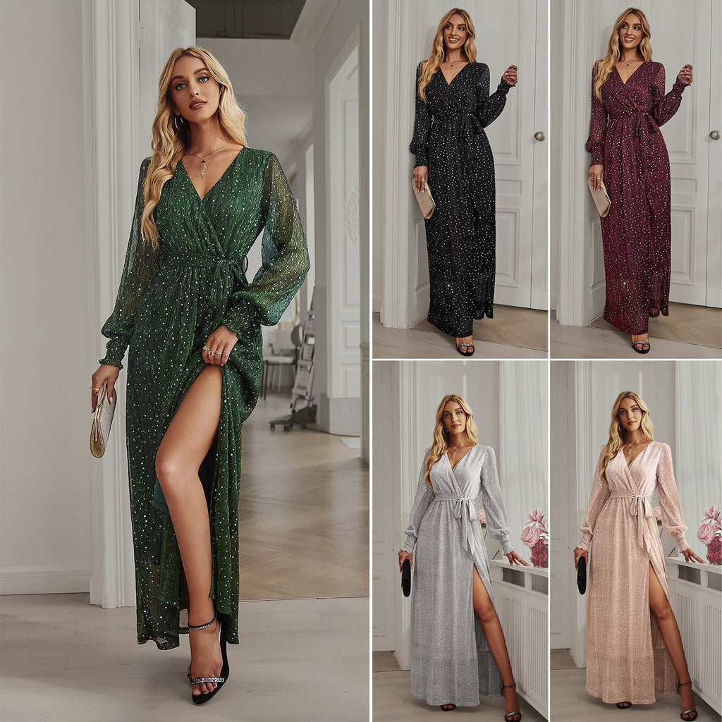 Women's wrap dress with swing hem and side slit, size