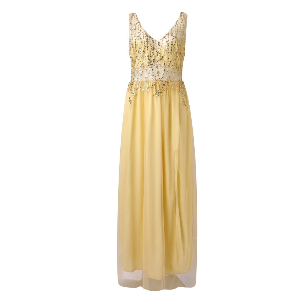 Damen-Abendkleid mit funkelnden Strassapplikationen und tiefem V-Ausschnitt, Größe S