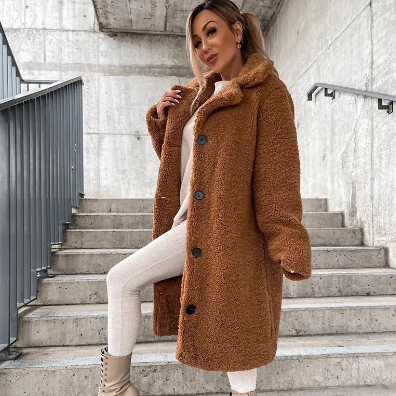 Kunstpelzmantel | Langer Wintermantel für Damen