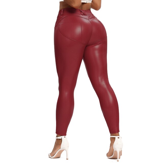 Valenzora | Leather Leggings Fitness Pants Flat Tummy Control