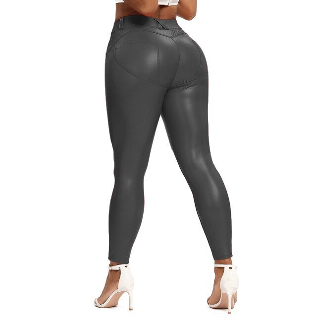 Valenzora | Leather Leggings Fitness Pants Flat Tummy Control