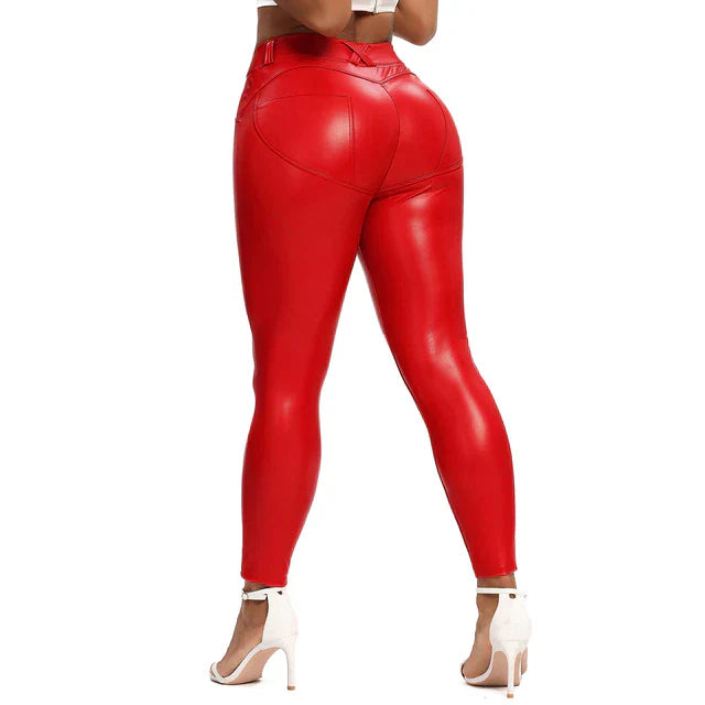 Valenzora | Leather Leggings Fitness Pants Flat Tummy Control