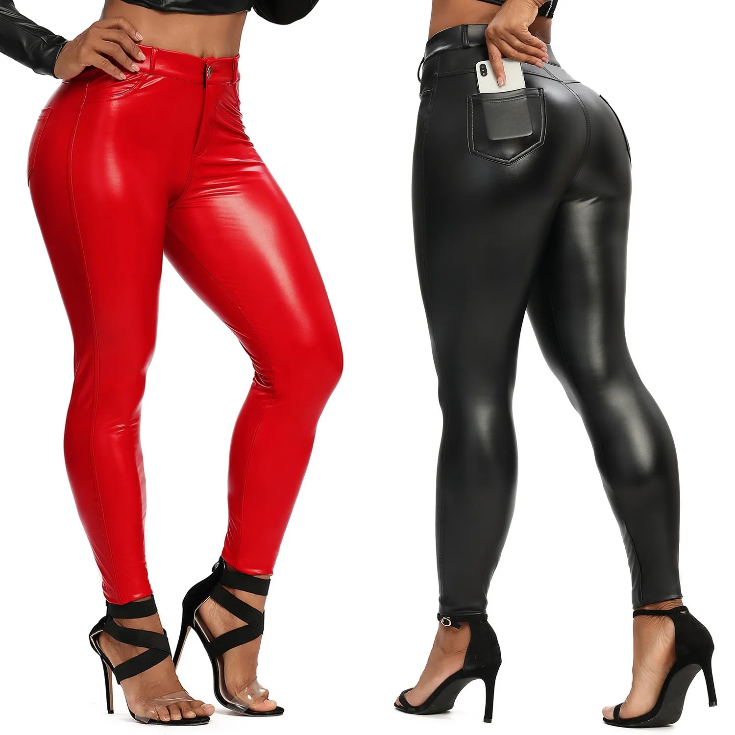 Valenzora | Leather Leggings Fitness Pants Flat Tummy Control