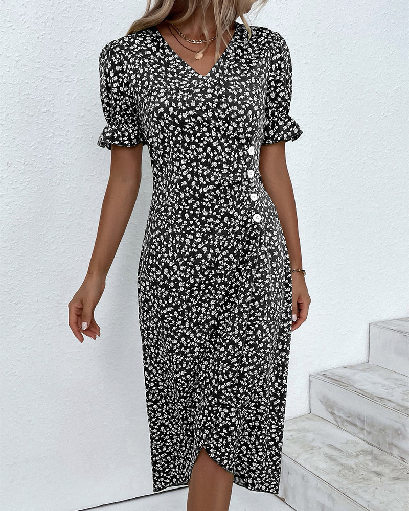Valenzora - Geblümtes Kleid mit V-Ausschnitt