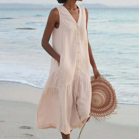 Valenzora | Soft Pink Linen-like Dress