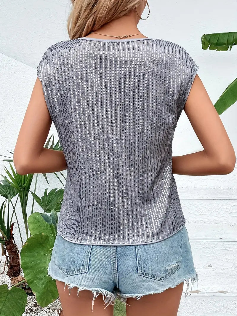 Valenzora | Pailletten-Top für Damen, ärmellose, glitzernde Bluse