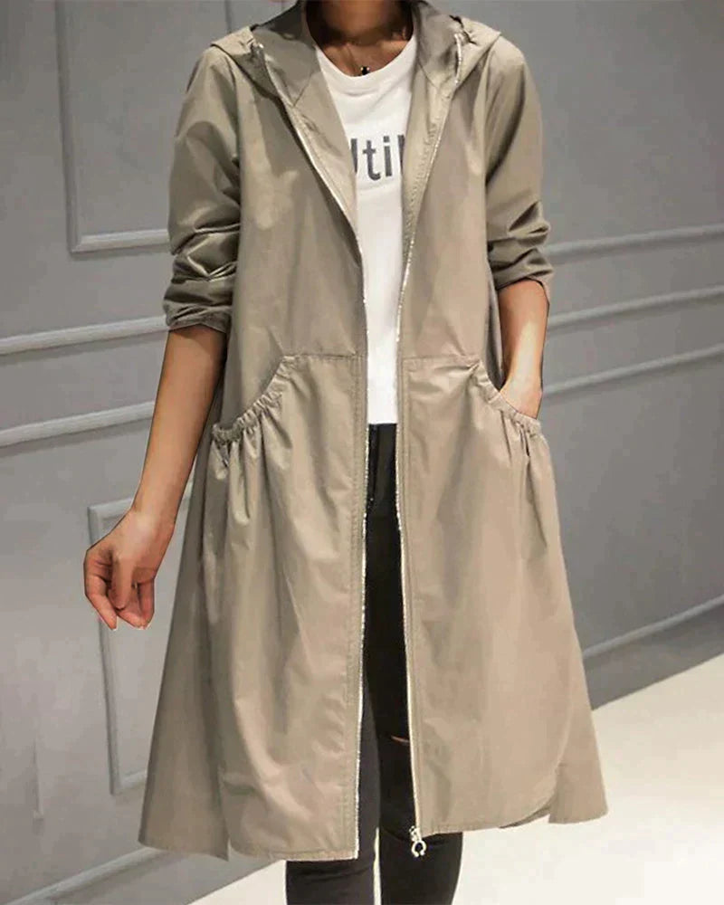 Valenzora | Elegant Long Raincoat with Hood