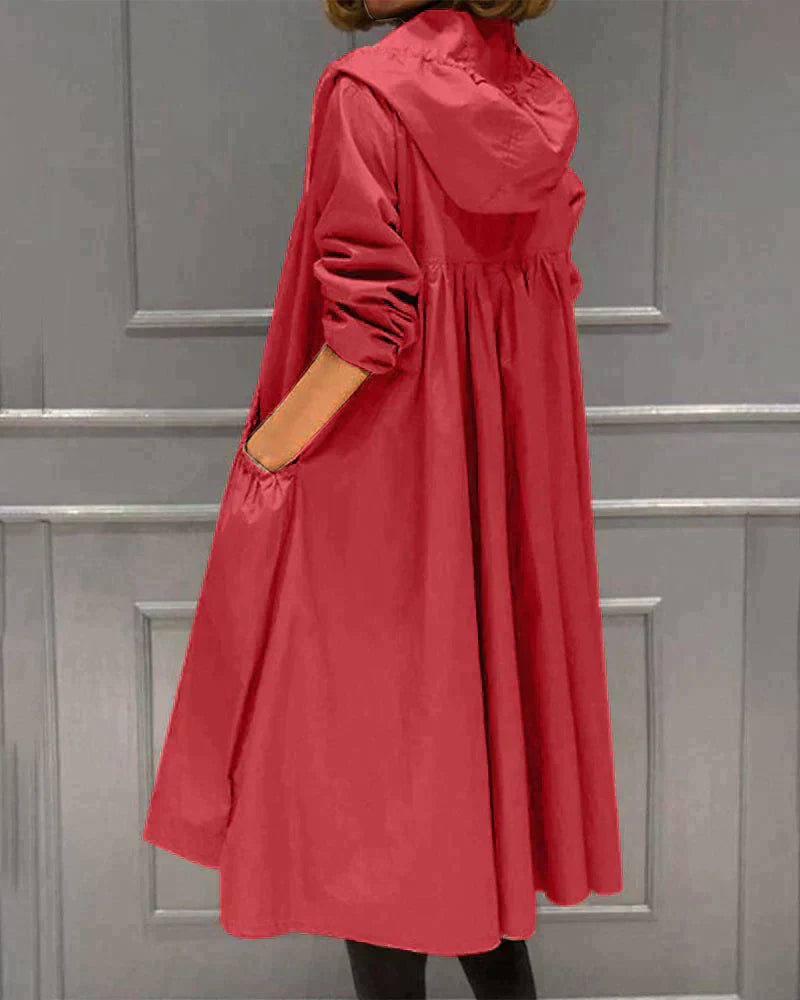 Valenzora | Elegant Long Raincoat with Hood
