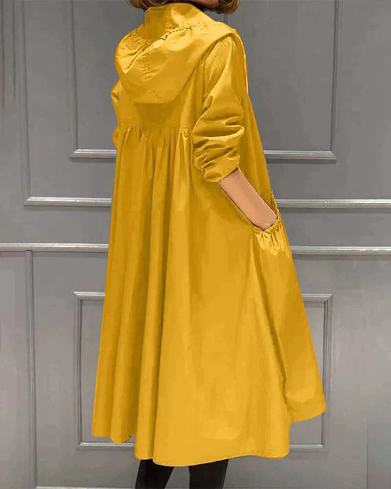 Valenzora | Elegant Long Raincoat with Hood