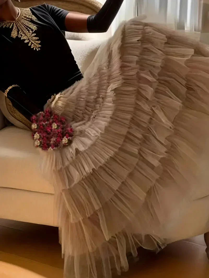 Valenzora | Long Ruffled Tulle Skirt Trendy Tulle Skirt