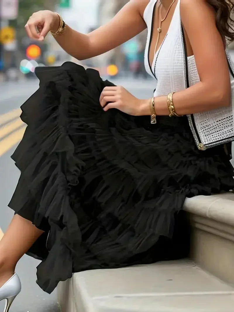 Valenzora | Long Ruffled Tulle Skirt Trendy Tulle Skirt