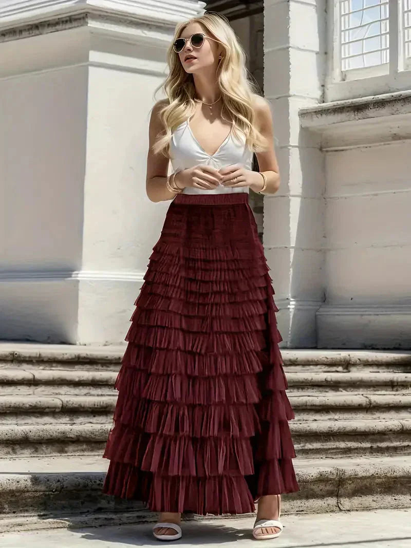 Valenzora | Long Ruffled Tulle Skirt Trendy Tulle Skirt
