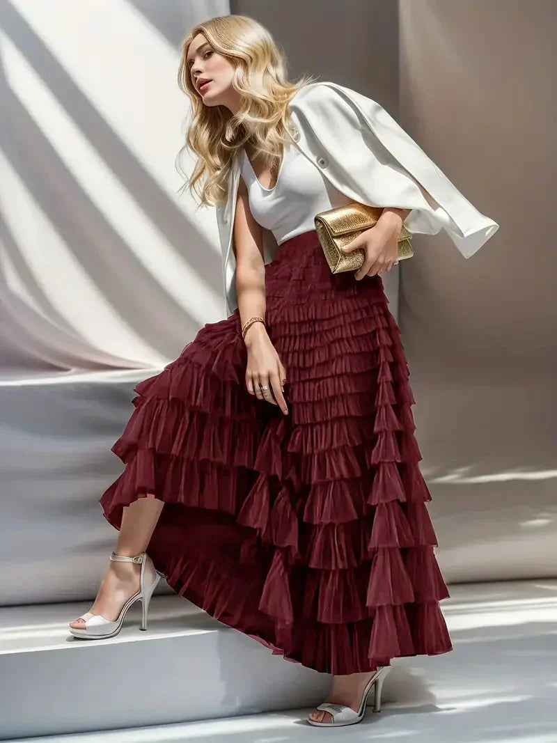 Valenzora | Long Ruffled Tulle Skirt Trendy Tulle Skirt