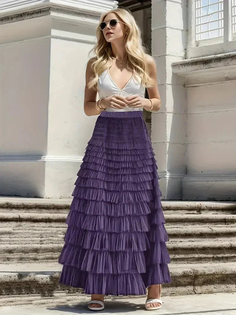 Valenzora | Long Ruffled Tulle Skirt Trendy Tulle Skirt