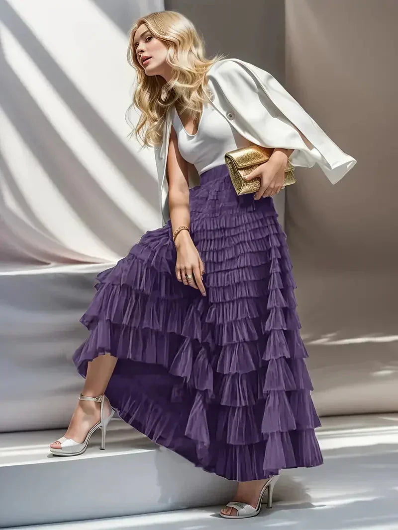 Valenzora | Long Ruffled Tulle Skirt Trendy Tulle Skirt