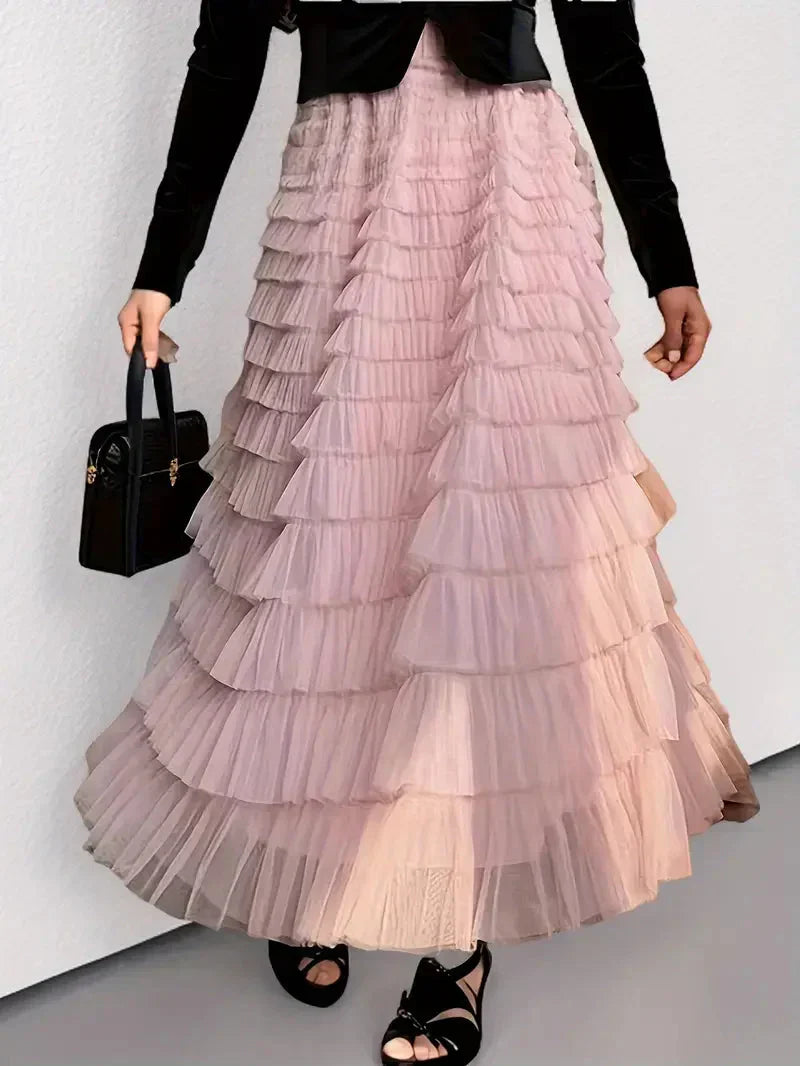 Valenzora | Long Ruffled Tulle Skirt Trendy Tulle Skirt