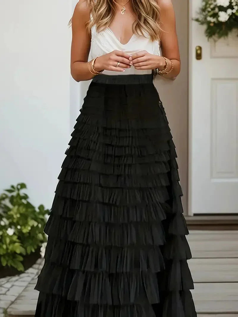 Valenzora | Long Ruffled Tulle Skirt Trendy Tulle Skirt