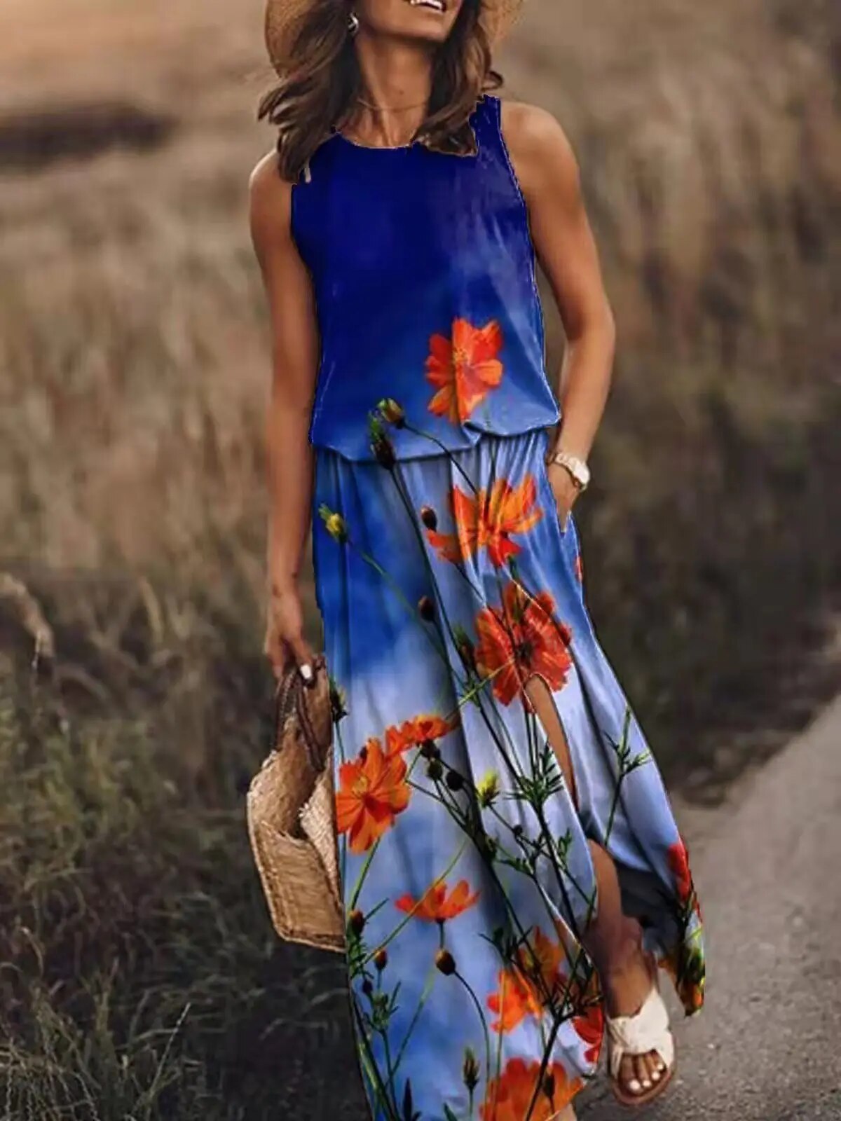 Valenzora | Floral Slit Sun Dress Valenzora | Summer Dress