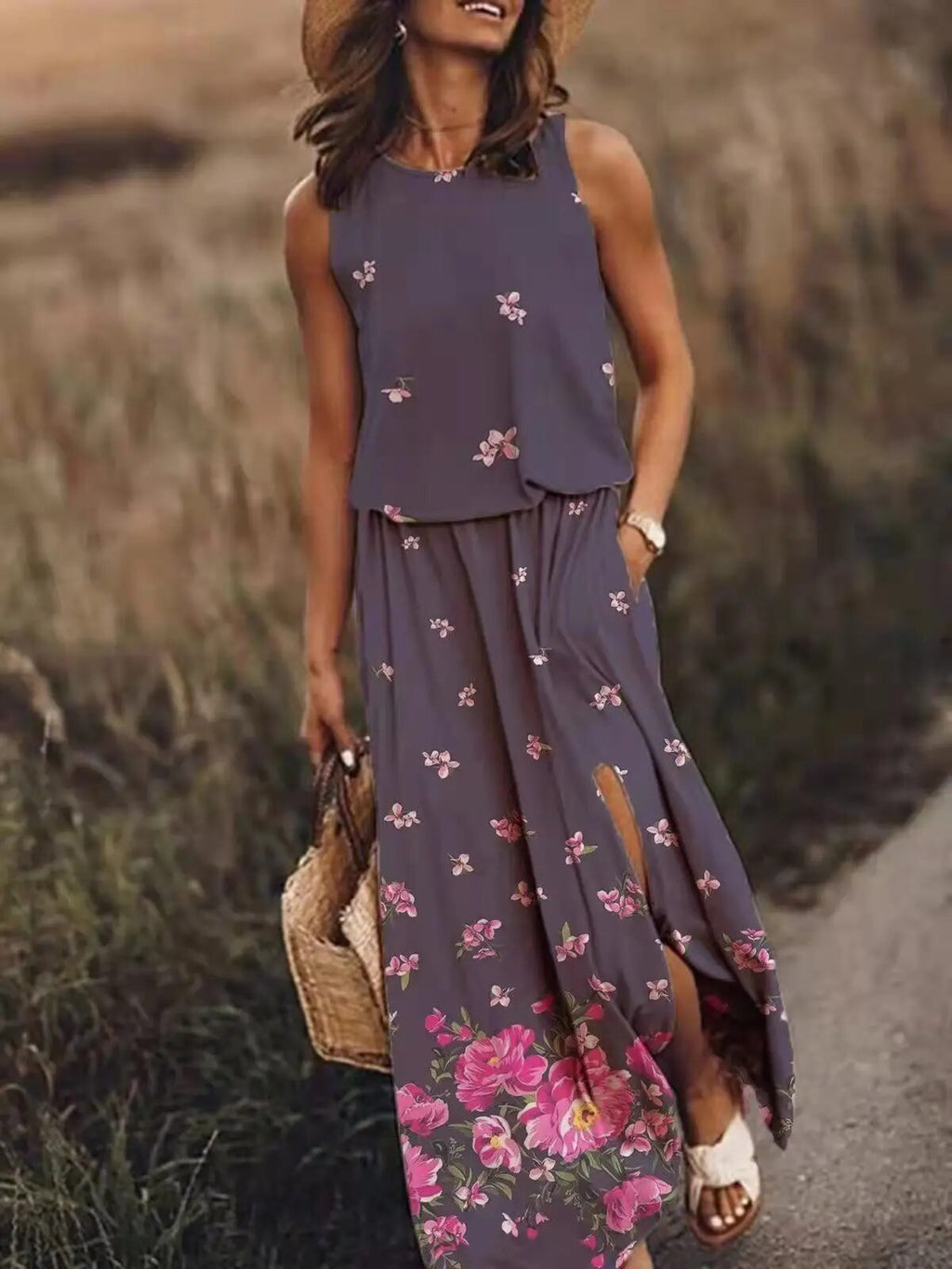Valenzora | Floral Slit Sun Dress Valenzora | Summer Dress