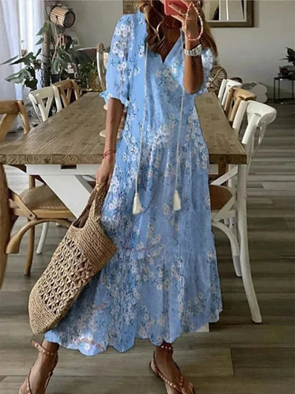 Valenzora | Lockeres Langarm-Boho-Kleid Sonnenkleid