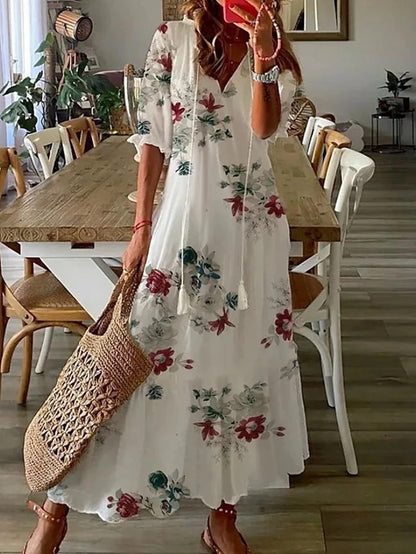 Valenzora | Lockeres Langarm-Boho-Kleid Sonnenkleid