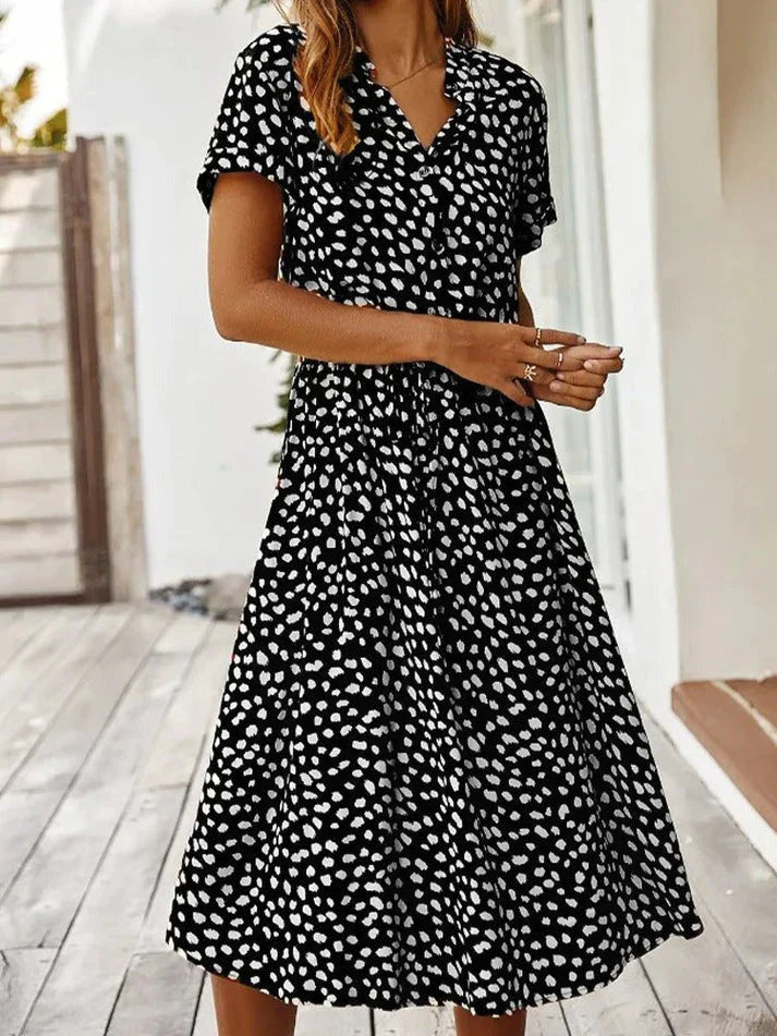 Valenzora – Elegantes kurzärmeliges Hemdblusenkleid mit Polka Dots und Tunnelzug in der Taille