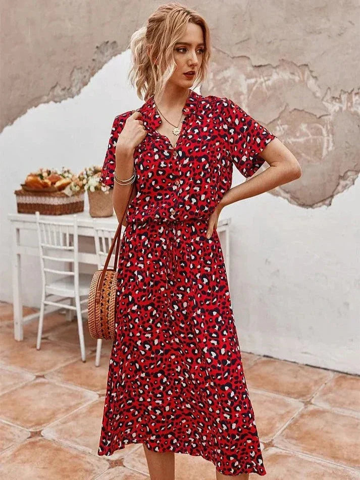 Valenzora – Elegantes kurzärmeliges Hemdblusenkleid mit Polka Dots und Tunnelzug in der Taille