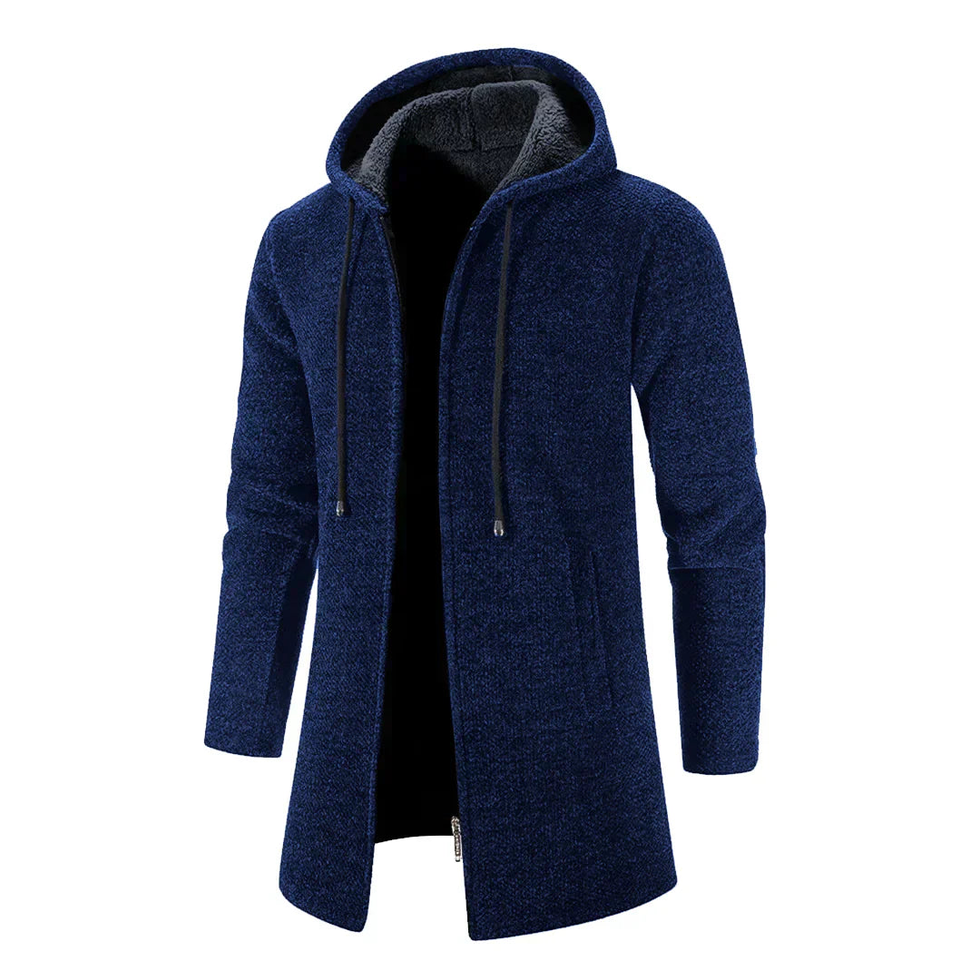 – Stilvoller langer Cardigan aus Wollmischung mit Kapuze