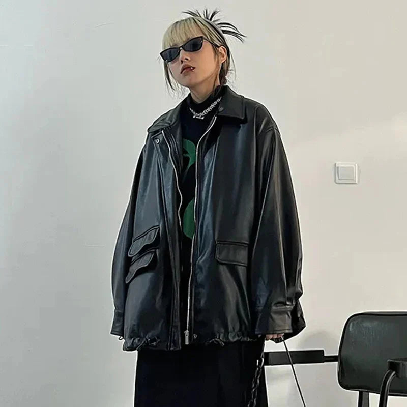 Valenzora | Elegant oversized leather jacket for women