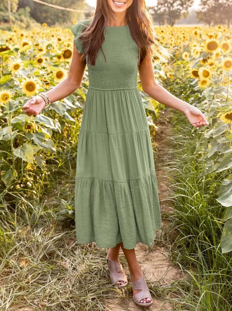 Valenzora | Gathered A-line summer dress with butterfly sleeves