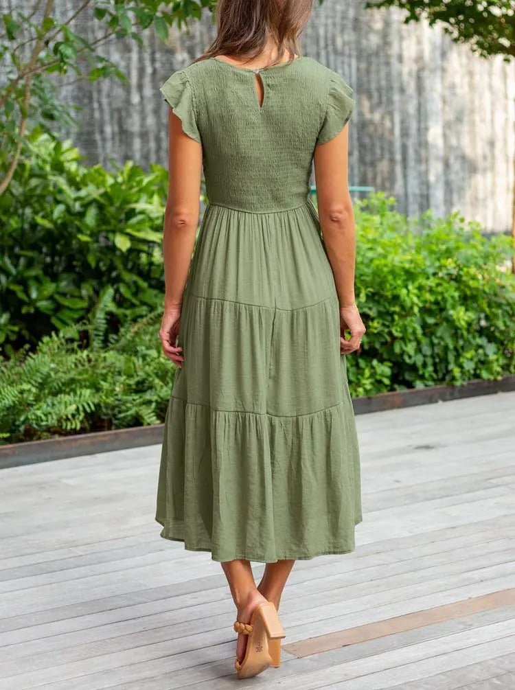 Valenzora | Gathered A-line summer dress with butterfly sleeves