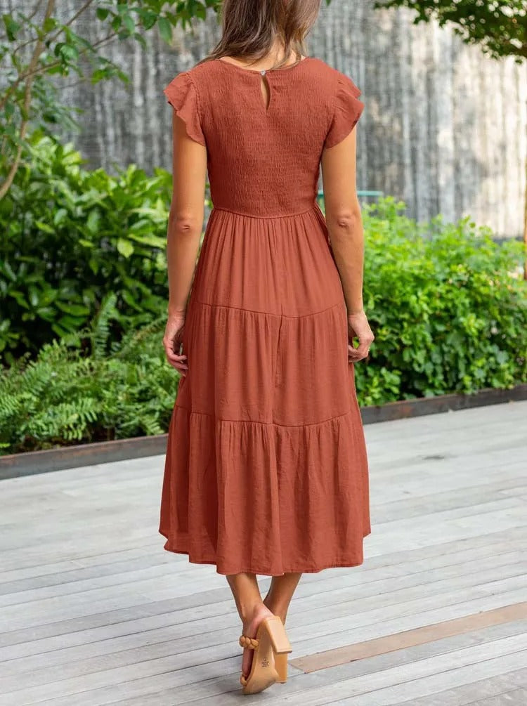 Valenzora | Gathered A-line summer dress with butterfly sleeves