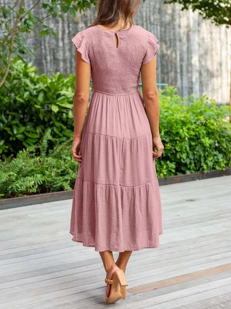 Valenzora | Gathered A-line summer dress with butterfly sleeves