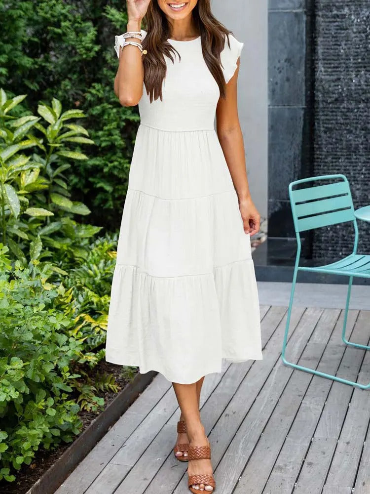Valenzora | Gathered A-line summer dress with butterfly sleeves