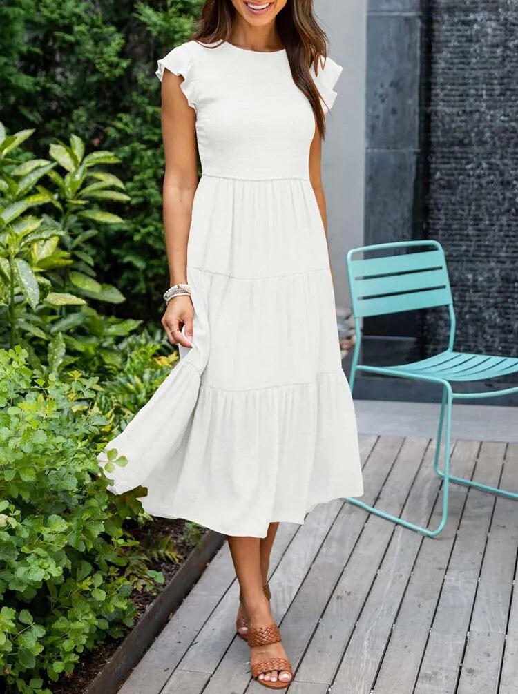 Valenzora | Gathered A-line summer dress with butterfly sleeves
