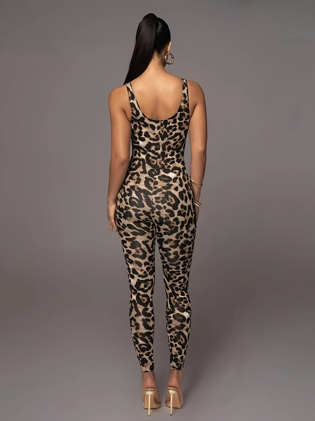 Valenzora | Women's Leopard Print Jumpsuit, Trendy Sporty Catsuit with High Stretch