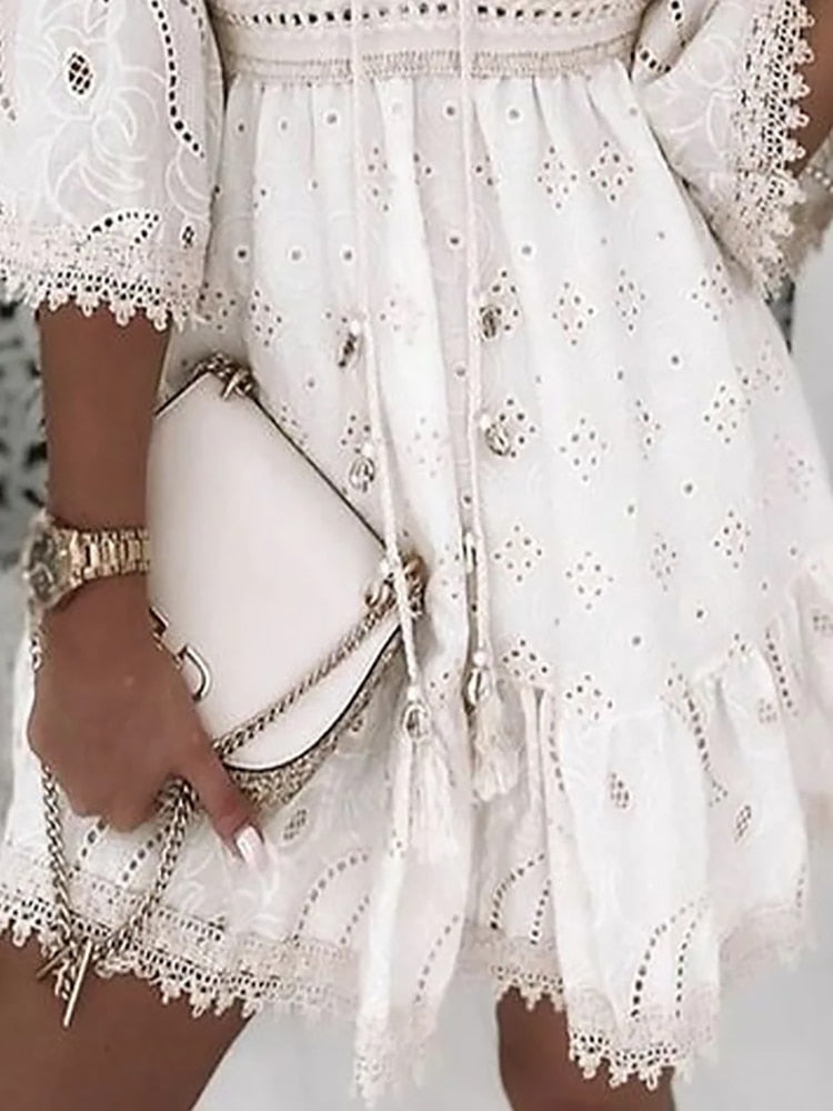 Valenzora | Half-sleeve boho style lace dress, summer dress