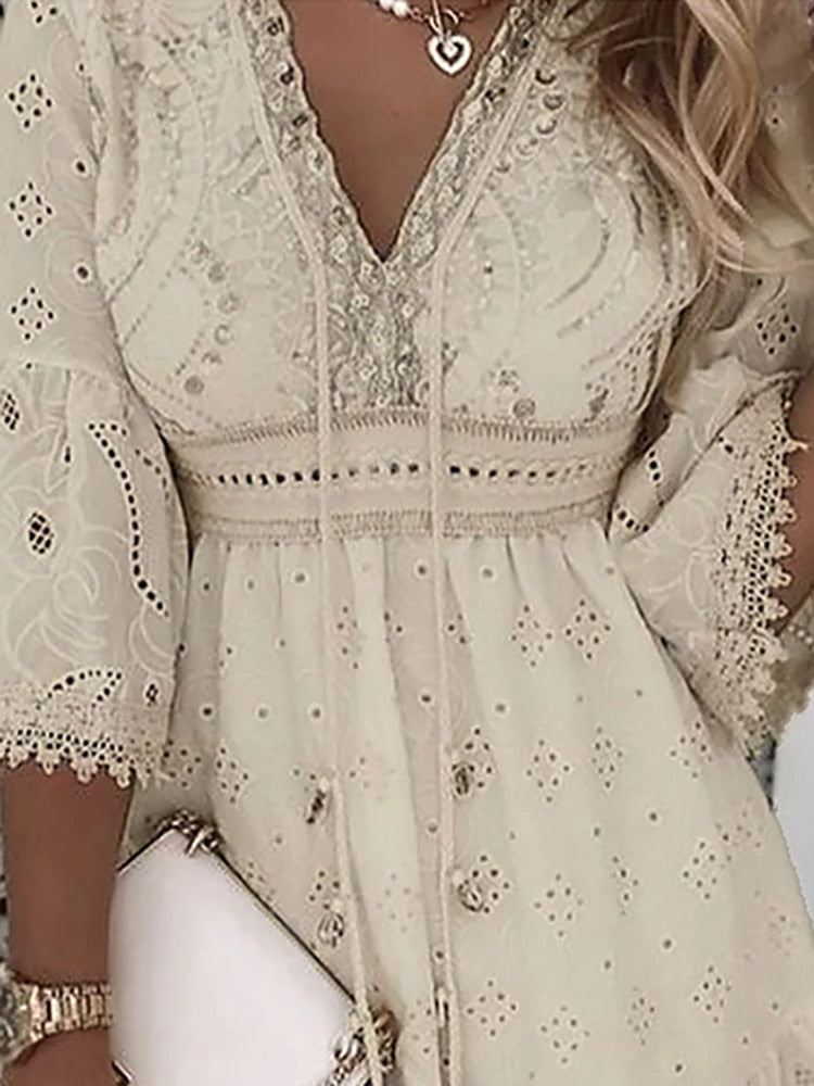 Valenzora | Half-sleeve boho style lace dress, summer dress