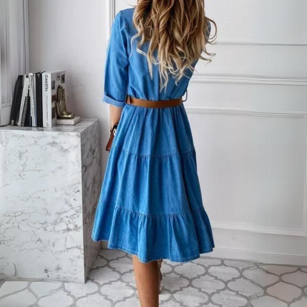 Valenzora | Elegant denim dress with belt