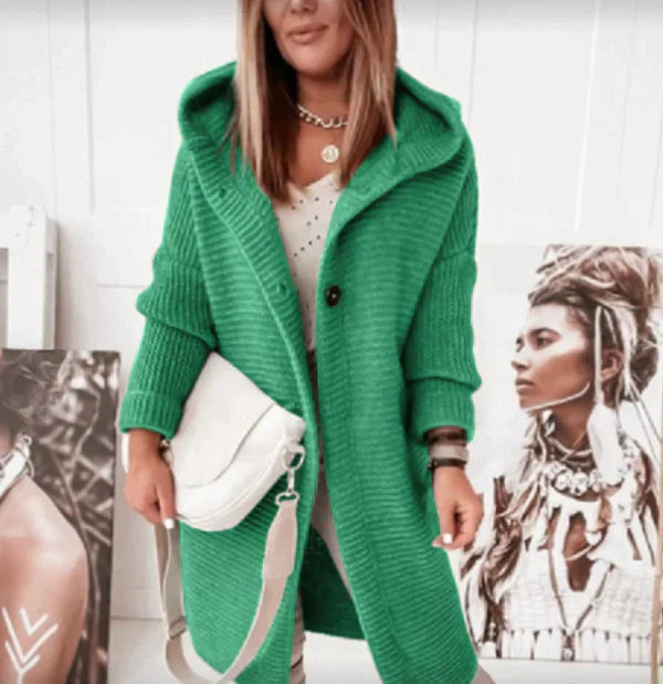 Valenzora | Extra lange, warme Strickjacke mit Kapuze für Damen