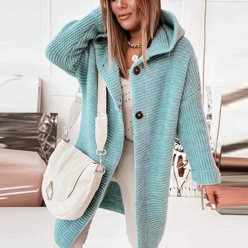 Valenzora | Extra lange, warme Strickjacke mit Kapuze für Damen