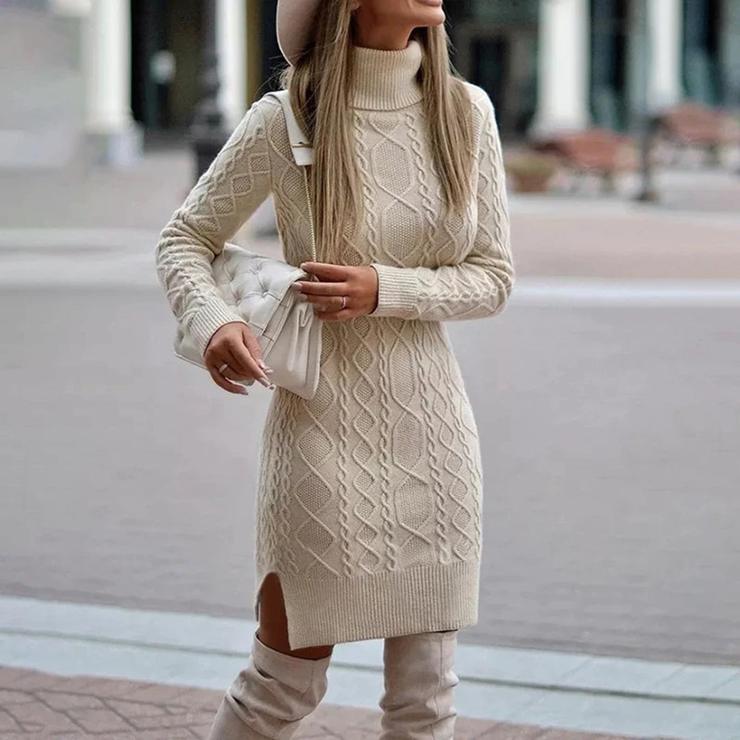 Valenzora | Knitted turtleneck dress with long sleeves