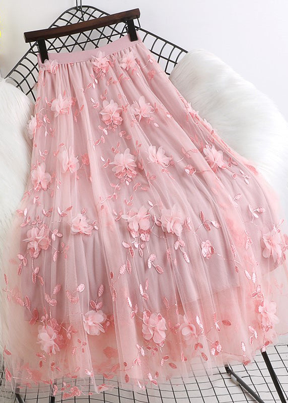 Valenzora | Naturally Embroidered Floral Tulle Skirt Spring